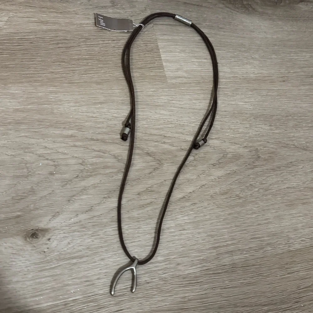 J. Jill Adjustable Brown Cord Necklace Silver Wishbone Pendant NWT - Picture 3 of 3